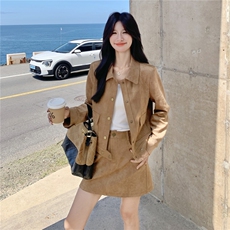 美拉德卡其色夹克外套半身裙套装两件套女2025春秋新款韩系小个子，女装套装/套裙，2C271