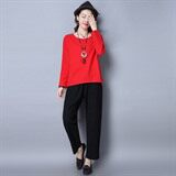 时尚T恤棉通勤圆领2021年春季长袖宽松，女装T恤，奕阳依阁