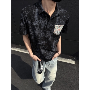 25夏新高品质男风满天星拼色polo短T黑墙705-1-T006-P48无差价图片