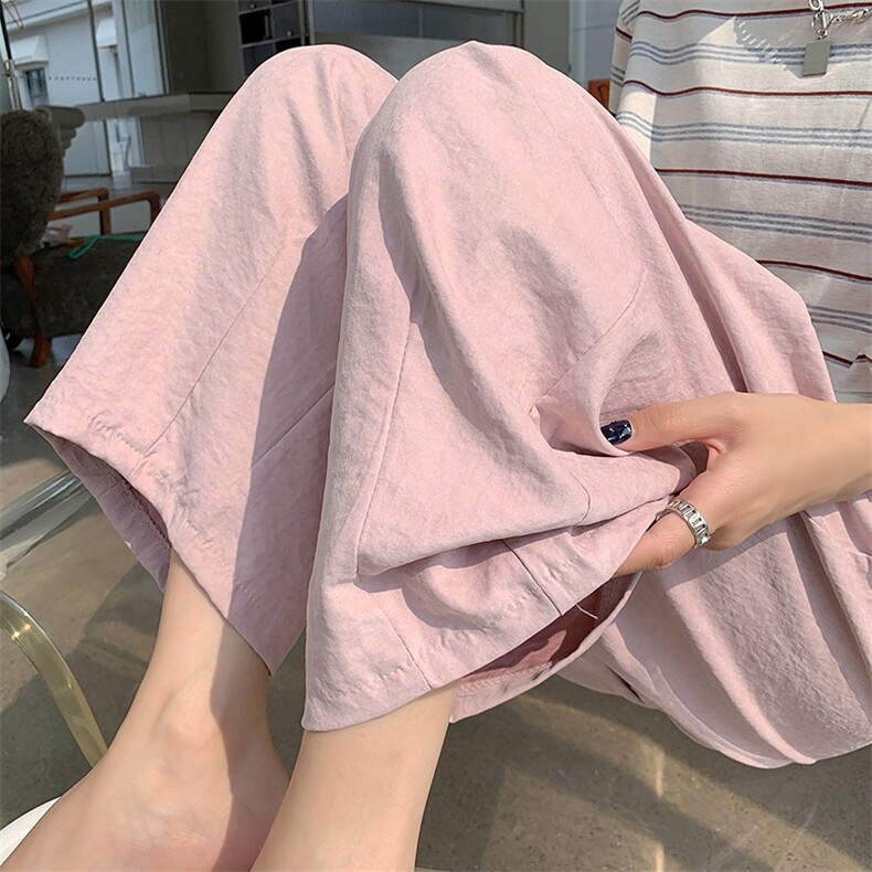 白色奶奶裤女夏季2024新款高腰休闲阔腿小个子九分冰丝萝卜裤,女装休闲裤,梦白服饰厂