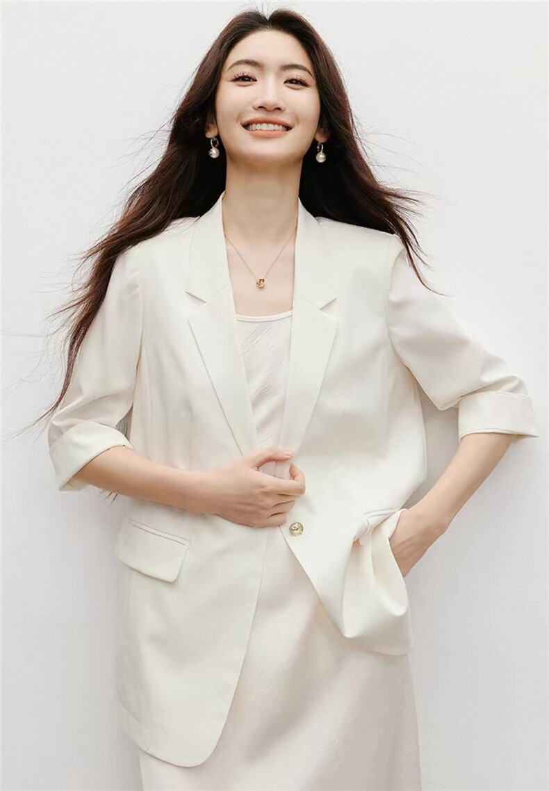 2025夏季冰感轻盈薄款户外防晒七分袖西装外套,女装衬衫,湘姗