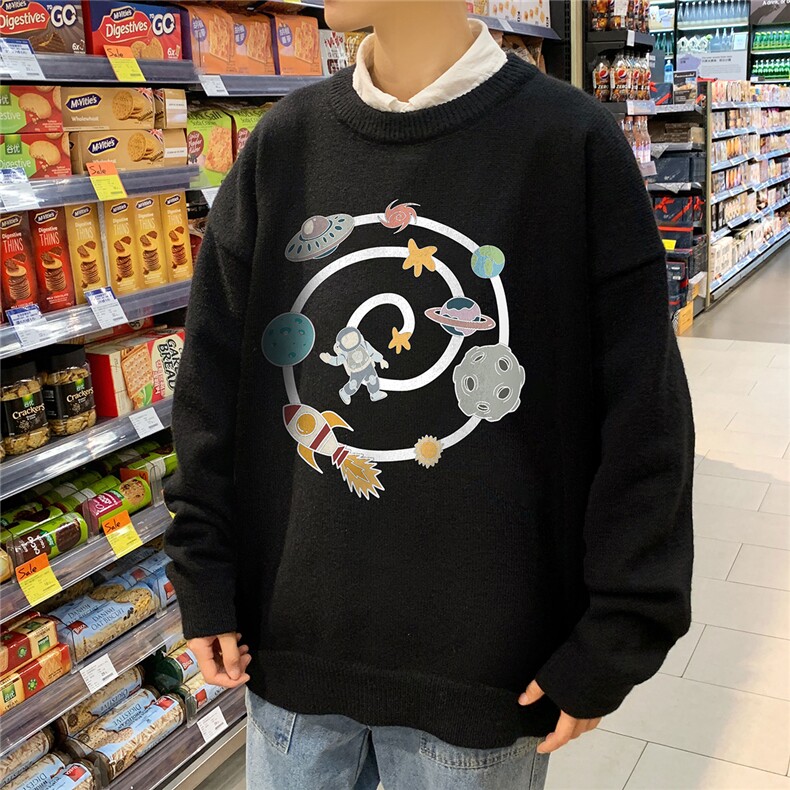 1港风日系宽松休闲情侣套头印花加厚毛衣男外套7912P48加绒P55,男装针织衫/毛衣,星座226-2