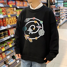 1港风日系宽松休闲情侣套头印花加厚毛衣男外套7912P48加绒P55，男装针织衫/毛衣，星座226-2