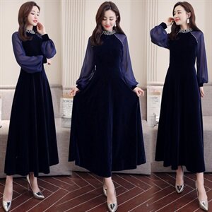 连衣裙纯色长袖圆领中腰显瘦修身2021春季新款时尚,女装连衣裙,瑶迪依秀