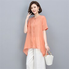 2023夏季新款简约时尚休闲舒适纯苎麻刺绣开衫上衣，女装衬衫，独衣靓