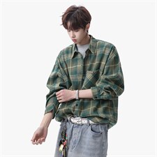衬衫男春季新款港风宽松大码磨毛格子长袖衬衣CS618-P35，男装衬衫，星座214-3
