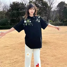 万针全刺绣工艺抖音得物高品质260克重磅纯棉双纱美式高街短袖T恤，男装T恤，电商A486