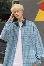 衬衫男秋季新款港风大码宽松磨毛格子长袖衬衣CS510-P38(现货），男装衬衫，星座214-3