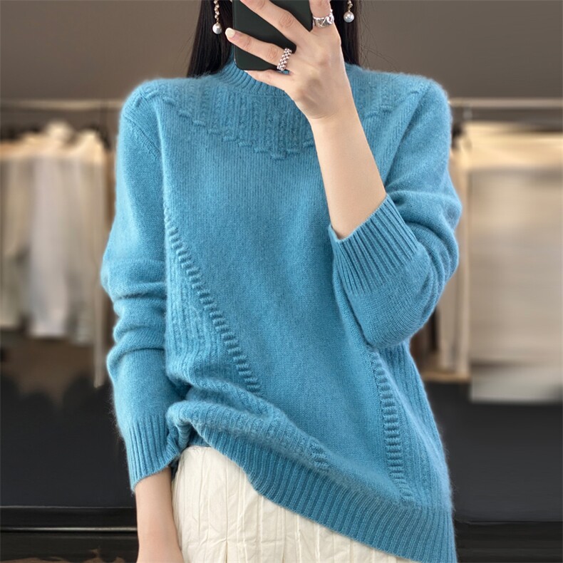 秋冬新款时尚保暖舒适纯毛七针鼓波羊毛衫女,女装羊毛衫,大美人高端店
