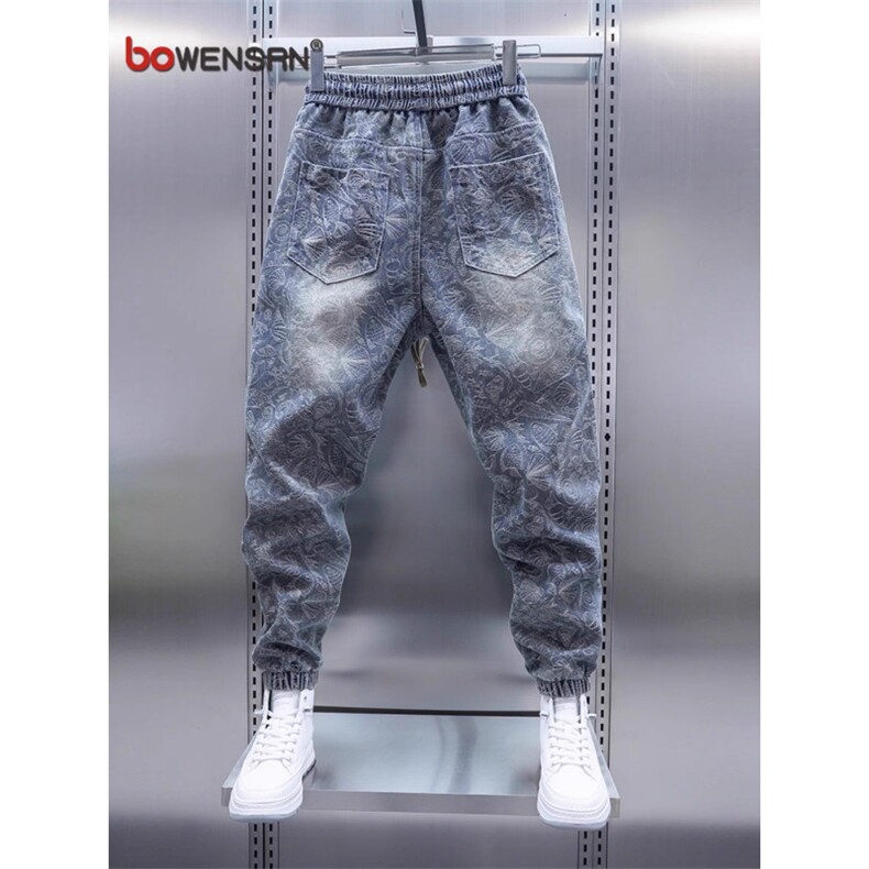 1506-1/KT11571/P53潮流男牛仔裤浅蓝色工艺束脚裤潮牌时尚青年,男装牛仔裤,星座1506-1