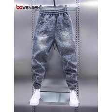 1506-1/KT11571/P53潮流男牛仔裤浅蓝色工艺束脚裤潮牌时尚青年，男装牛仔裤，星座1506-1