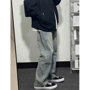 街头水洗做旧牛仔裤男春秋直筒宽松欧美高街vibe风长裤子 NWG27图片