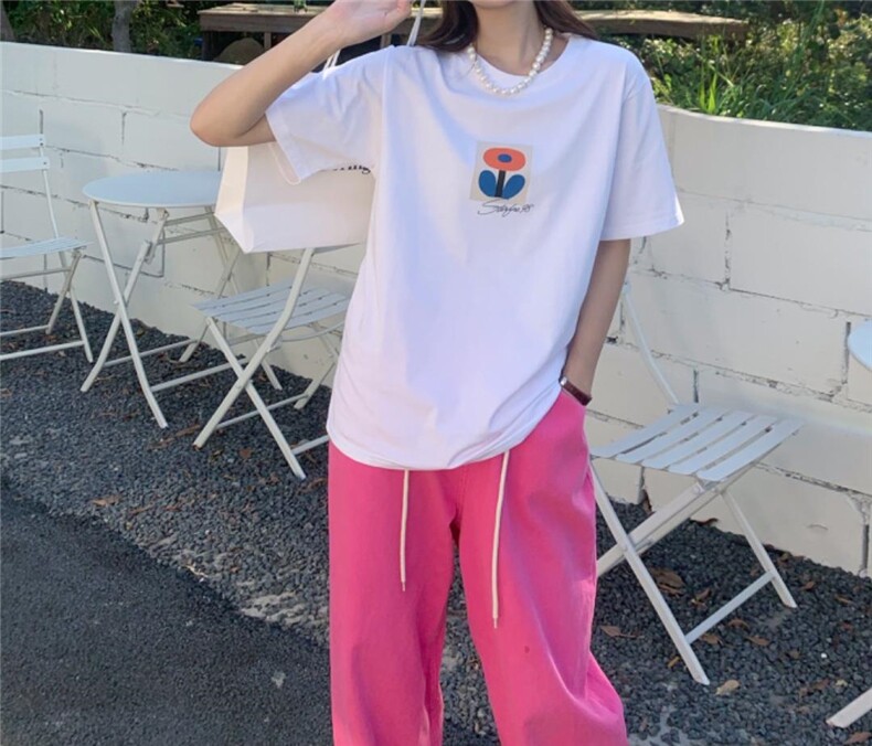 夏季印花植绒T恤，女装T恤，简蔻