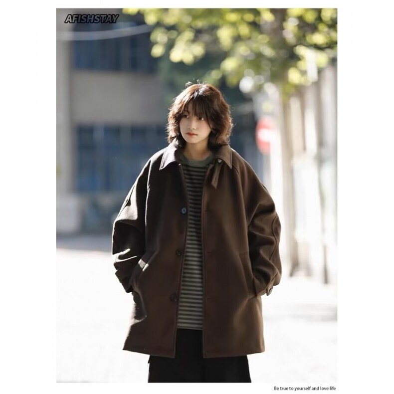 S856-P78潮牌高级感中长款毛呢大衣翻领宽松加厚休闲外套，男装毛呢大衣，星座617A-2