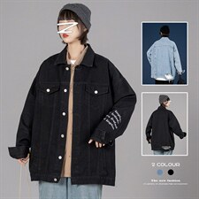 2021秋新蒙马中性风特大码男破洞字母刺绣牛仔夹克外套NJ8023-P70，男装夹克，电商A001