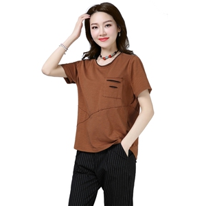 T恤 纯色 拼接 破洞 2021年夏季 宽松 短袖 修身 显瘦 个性图片