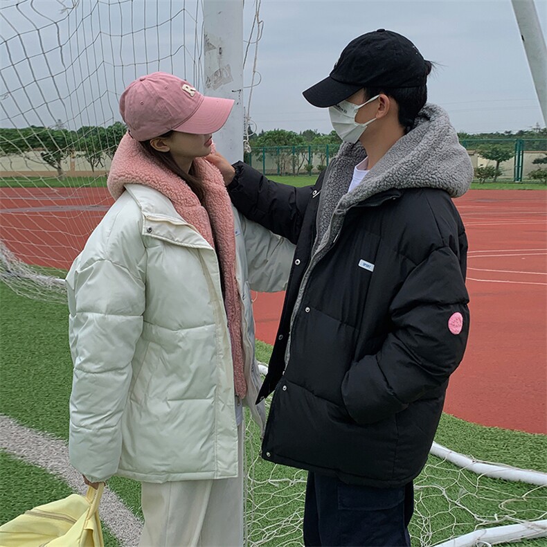 韩版连帽拼接假两件羊羔毛棉服女冬季新款ins学生棉衣外套C514-95,男装棉衣,星座911-2(原星座613-2）