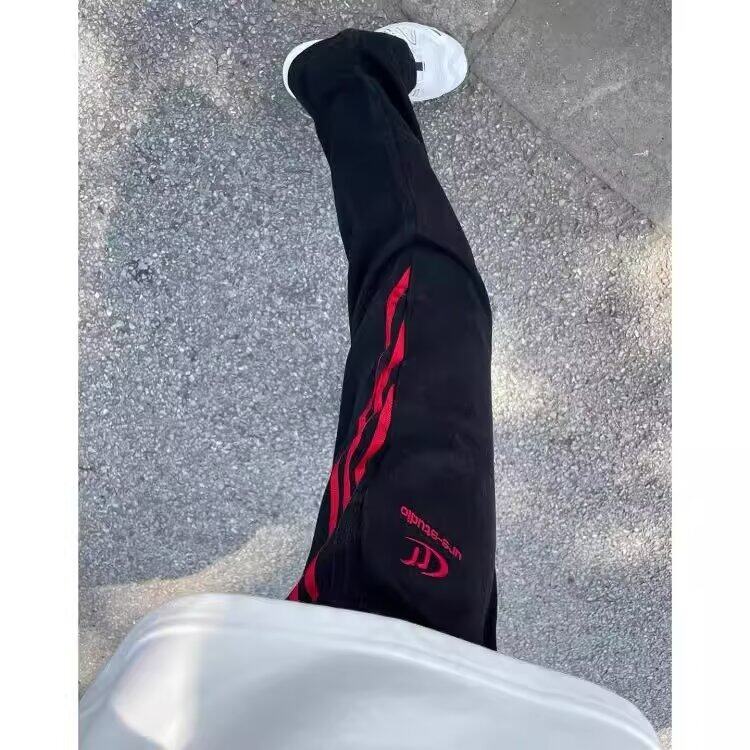 三条纹撞色拼接牛仔裤男款夏季微喇小众设计感裤子直筒裤NA096,男装牛仔裤,星座1116A（原606A-3）