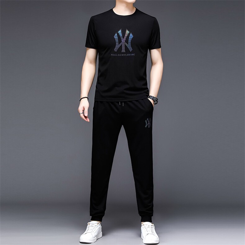 YS-X331夏季男式短袖长裤短裤三件套运动休闲套头修身T恤套装P,男装休闲套装,电商B360