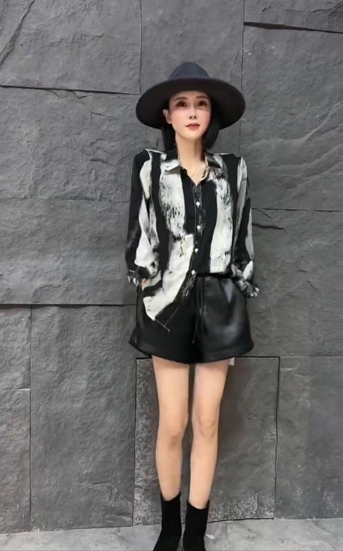 2022秋季新款时髦个性水墨画宽松复古风衬衫,女装衬衫,L·H·X