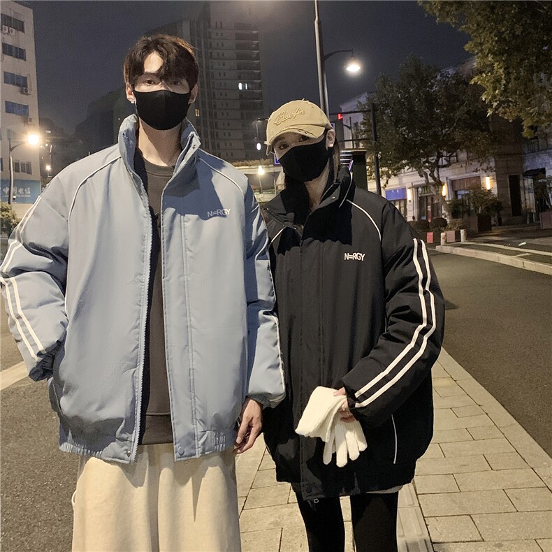 情侣装冬装港风条纹织带棉服棉衣休闲加厚外套男女G1107P118,男装棉衣,电商A339
