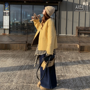 撞色圆领棉衣休闲裤两件套女短2025冬季新款小个子休闲宽松小棉袄图片