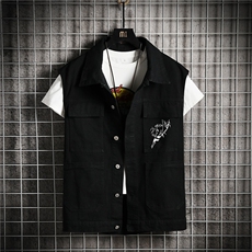 MJ257-50-控78M-5XL牛仔大码网格马甲男工装ins无袖外穿潮牌，男装工装外套，星座103A