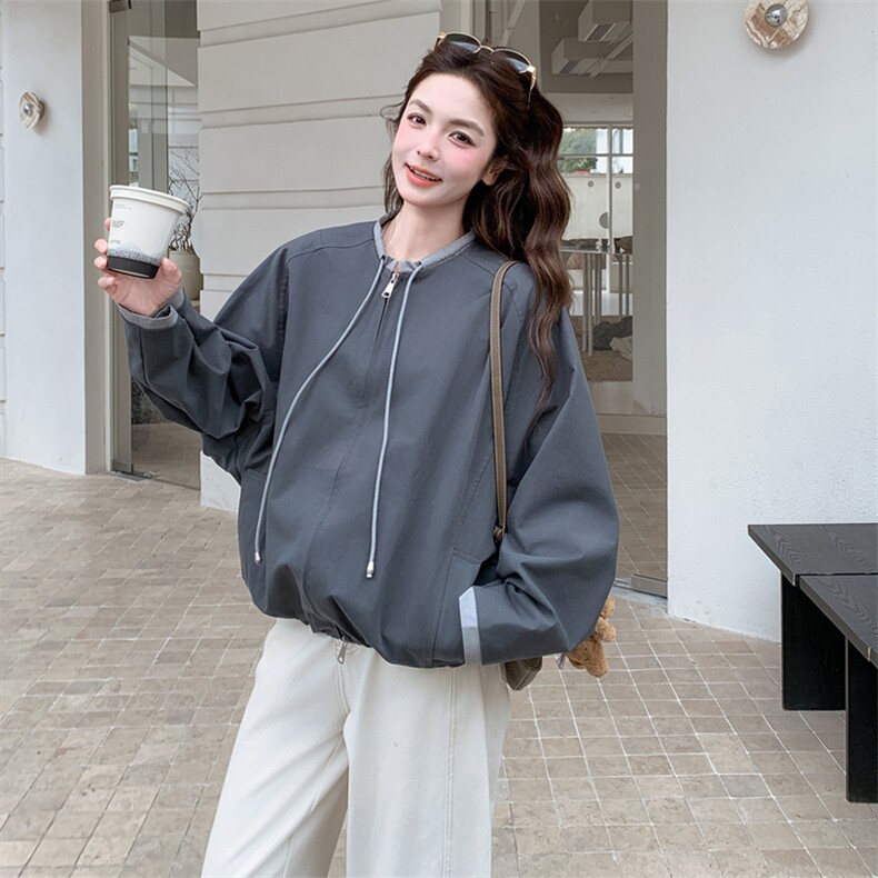 新品灰色无领抽绳夹克短外套2C158-6042-P155-K248,女装短外套,2C158