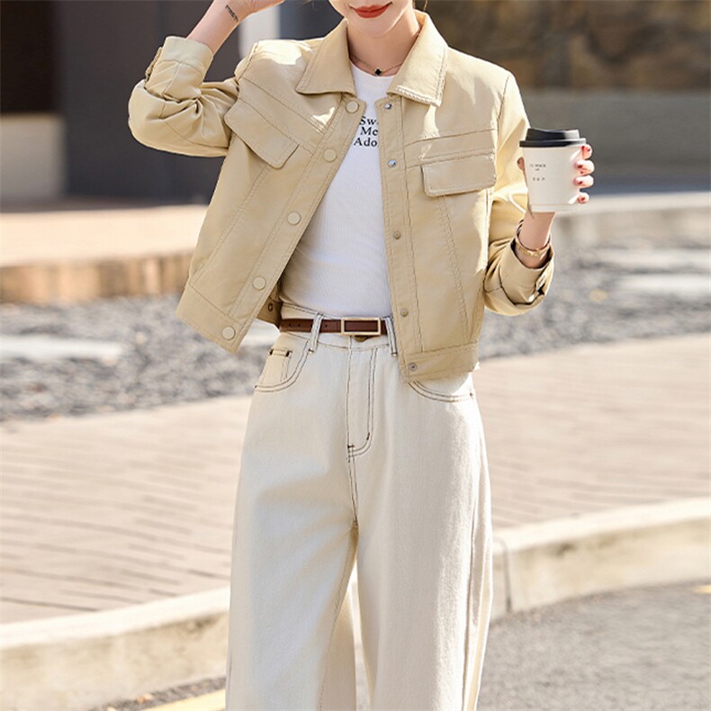 主推小个子短皮衣外套25春季新款洋气女士修身显瘦pu皮夹克机车服，女装皮衣，美拉德工厂直营店