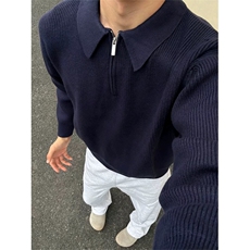 简约韩系老钱风高级感翻领拉链针织毛衣半拉链设计上衣PL139/P75，男装针织衫/毛衣，电商A243