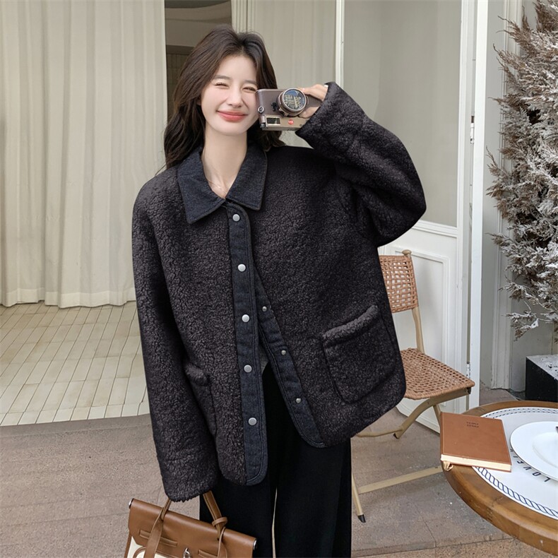有货牛仔拼接羊羔毛外套2C090-8968-P165-K248,女装棉衣/棉服,2C090