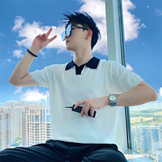 AM166/P65控95秋季社会小伙高端拼色上衣百搭打底短袖毛衣男黑首，男装针织衫/毛衣，星座305B-1
