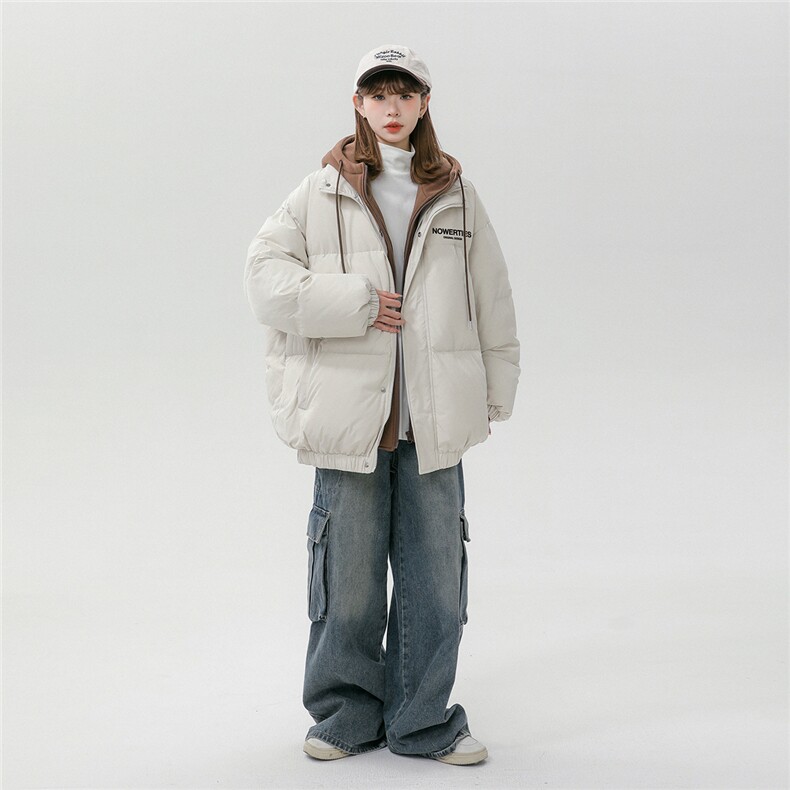 中性风休闲连帽字母印花宽松假两件棉服A268-MY475特批115控168,男装棉衣,电商A268