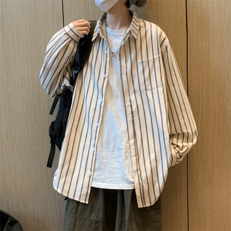 A779-P322023秋季新款长袖休闲衬衣男款日系复古工装条纹衬衫,男装衬衫,星座512-6