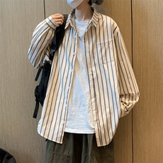 A779-P322023秋季新款长袖休闲衬衣男款日系复古工装条纹衬衫，男装衬衫，星座512-6