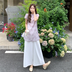 独特绝美新中式国风穿搭短袖套装女夏新款超火高级感阔腿裤两件套图片