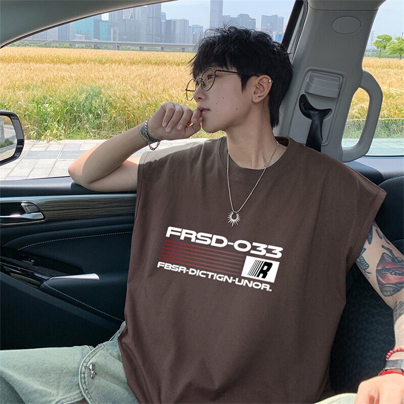 可48小时发货支持抖音得物来样二开240克重磅美式纯棉背心无袖t恤,男装T恤,电商A486-1