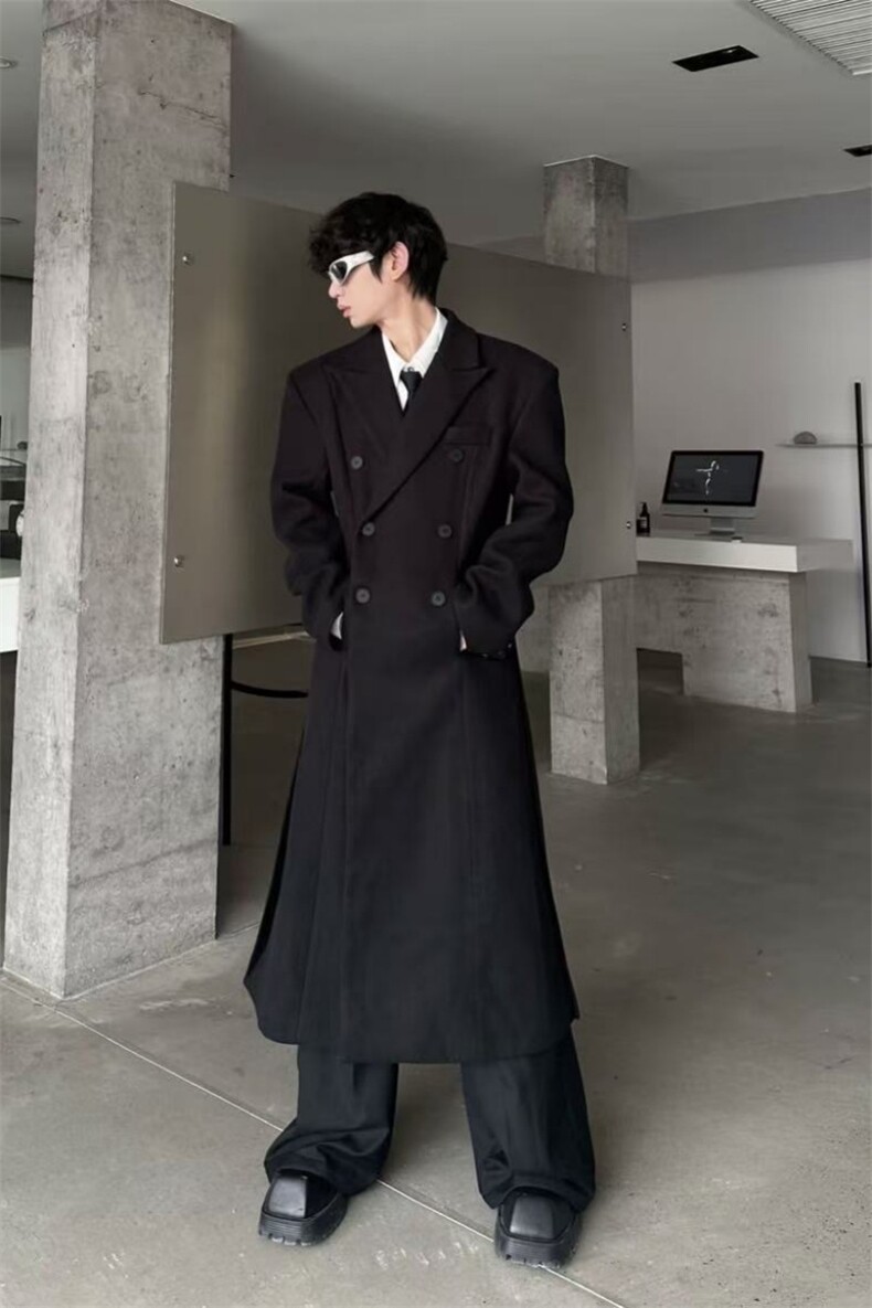 网图秋冬新款高级感呢子大衣男收腰韩版风衣外套310A-F806-P110,男装风衣,四季星座310A