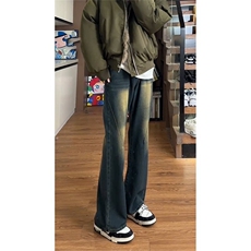 复古蓝微喇牛仔裤男女美式高街提裆加长修身弯刀裤S736P37，男装牛仔裤，星座1112-1