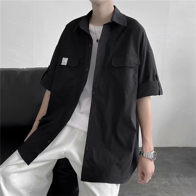衬衫港风夏季ins短袖衬衣日系高级感外套潮牌宽松上衣W1066-P30,男装衬衫,星座512-4