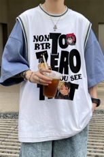 ！港风23夏时尚卡通印花假两件背心100棉短袖T恤T6615P40控58，男装背心/马甲，电商A268A