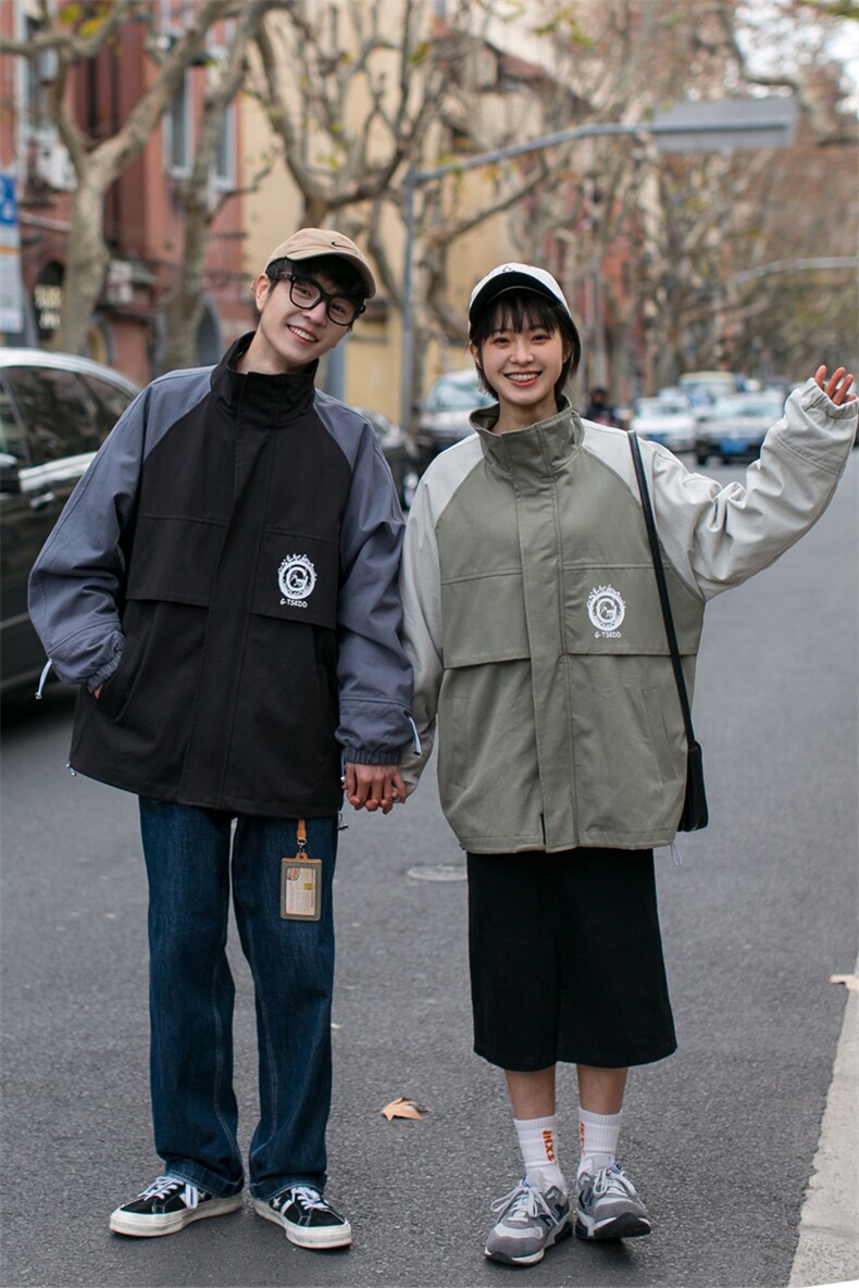女装类目情侣装春装2021新款字母印花夹克女宽松外套潮D64,女装短外套,电商A335-1（原A458）