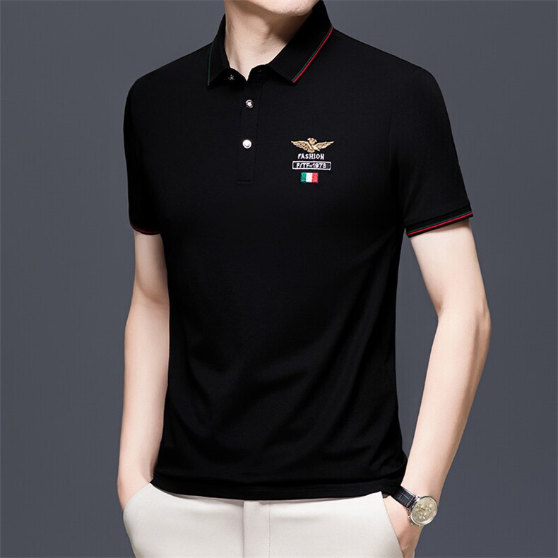 HP5111夏季新款男士T恤衫简约刺绣男士短袖翻领通勤男装图片