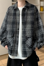 小香风新款格子翻领开衫外套男潮流宽松夹克外套J5282-特P60控118，男装夹克，电商A001-1
