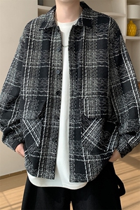 小香风新款格子翻领开衫外套男潮流宽松夹克外套J5282-特P60控118图片