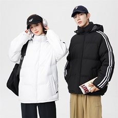 新款棉服冬季三条杠加厚连帽面包服情侣装韩版宽松棉袄MY3972-P90，男装棉衣，电商A128