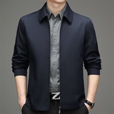 2023春季中青年风衣休闲薄款翻领男式纯色夹克宽松时尚暗格纹外套图片