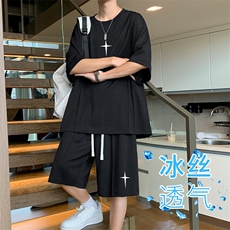 夏季休闲运动套装男宽松港风潮流时尚短袖短裤TZ52-特批70，男装休闲套装，星座718