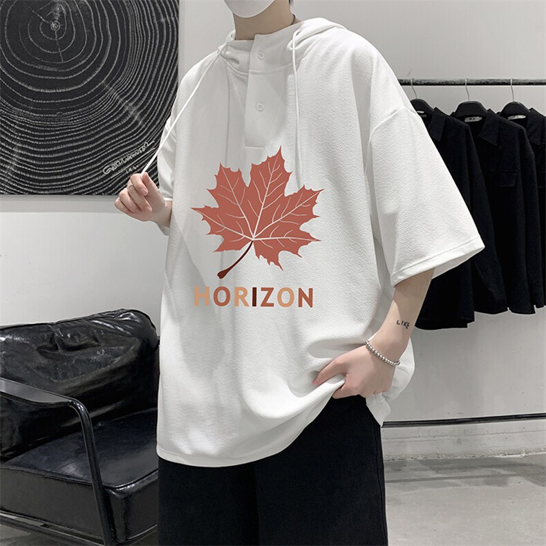 LD54423-P45NASA连帽短袖t恤男大码胖子带帽五分袖中袖,男装T恤,电商A040