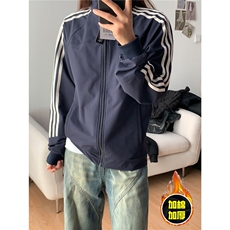 加棉加厚三条杠外套穿搭条纹棒球服cleanfit解构立领夹克JKX97，男装夹克，星座516A
